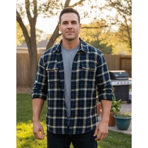 Ocean + Coast Cotton Classic Fit Navy Plaid Flannel Shirt Cabincore Mens Sz XXL